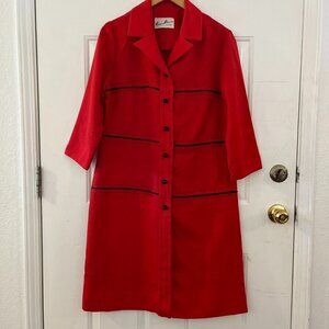 Vintage 70"s Herman Marcus Of Dallas Red Button Front Dress Sz 16